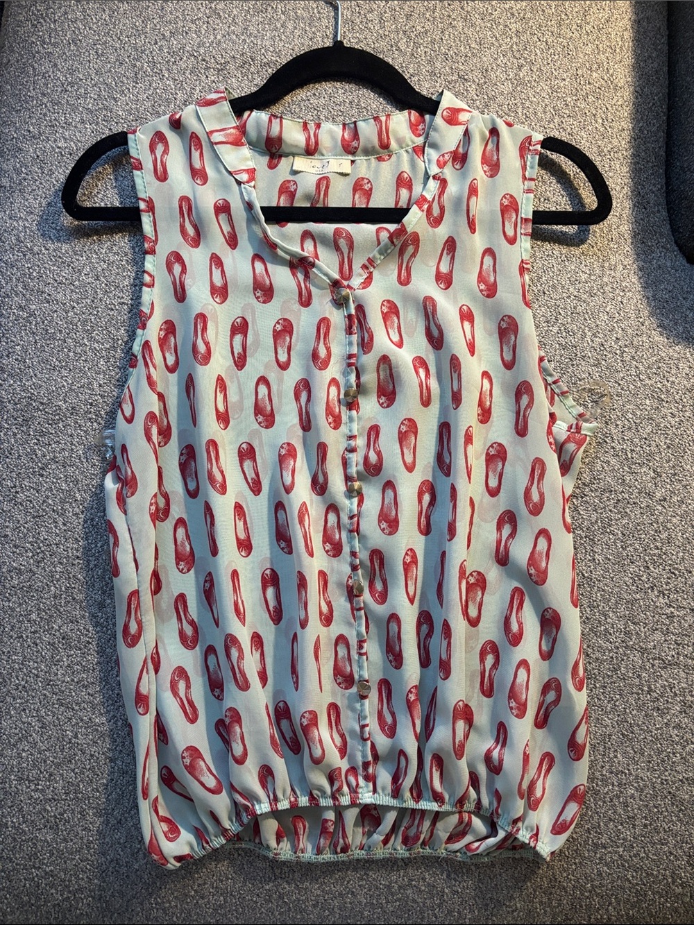 love J Mint Sleeveless Blouse with Red Flip-Flop Print